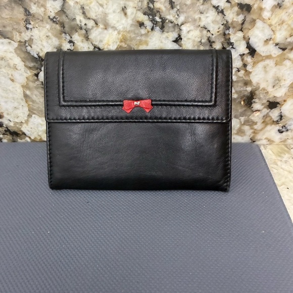 Nina Ricci Handbags - EUC Nina Ricci Lambskin Leather Black Red Bow Trifold Luxury Wallet